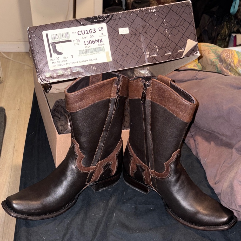 Classic Men's Brown Leather Western Zip Boots